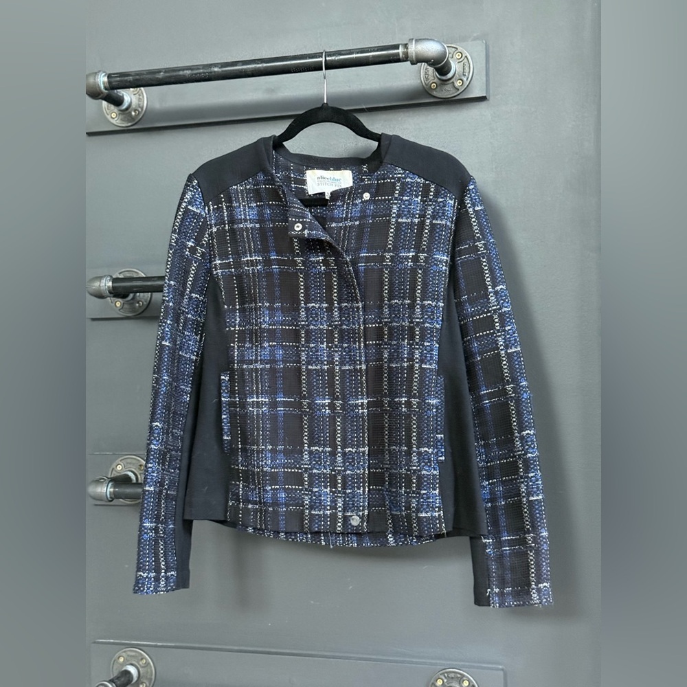 Alice Blue Black and Blue Textured Plaid Blazer / Jacket